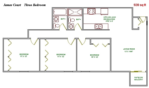 3BR/2BA - James Court Apartments