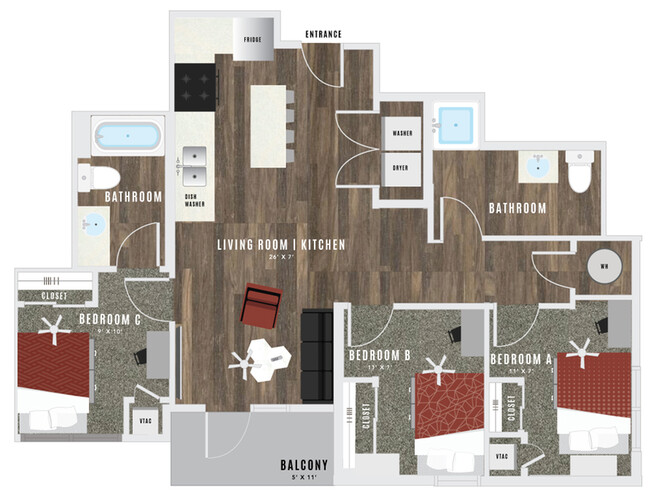 The Three (ADA Compliant)- 883 sqft. - Atmosphere