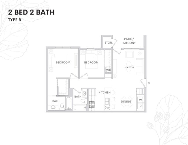 2 Bed 2 Bath Type B Floor Plan - Alder Walk