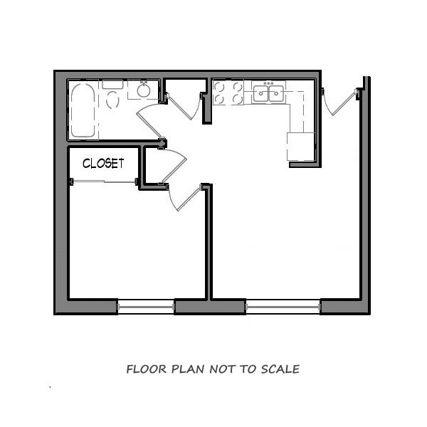 1 bedroom (Plan B) - Waterfront Apartments Kenosha