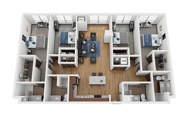 D1-4x4-Floor-Plan-The-Bridges-Dinkytown-Student-Apartments-Minneapolis-MN - The Bridges Dinkytown