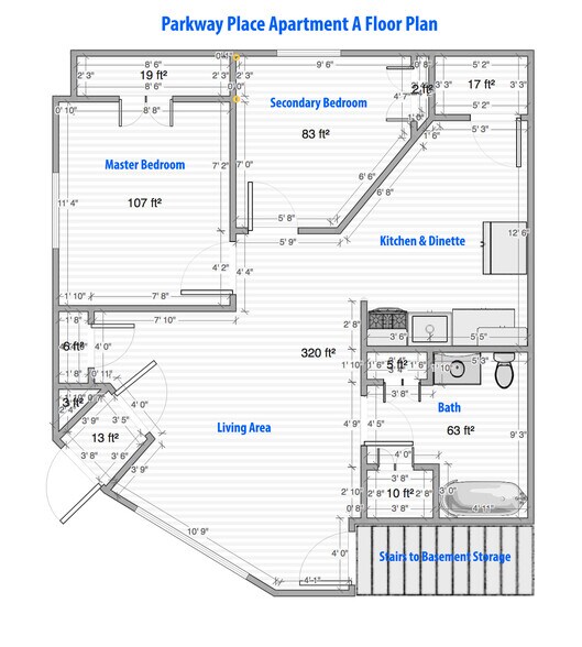 Floor Plan - Apartment A - 101 Parkway Ave