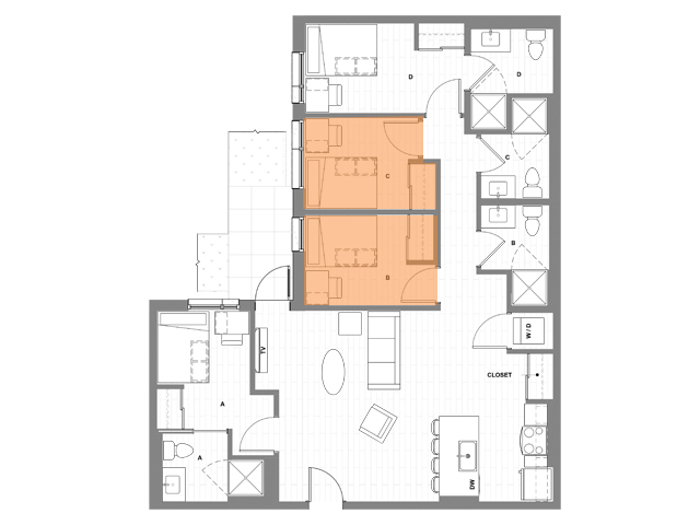 4x4 B Courtyard Standard - HERE Seattle Student Apartments