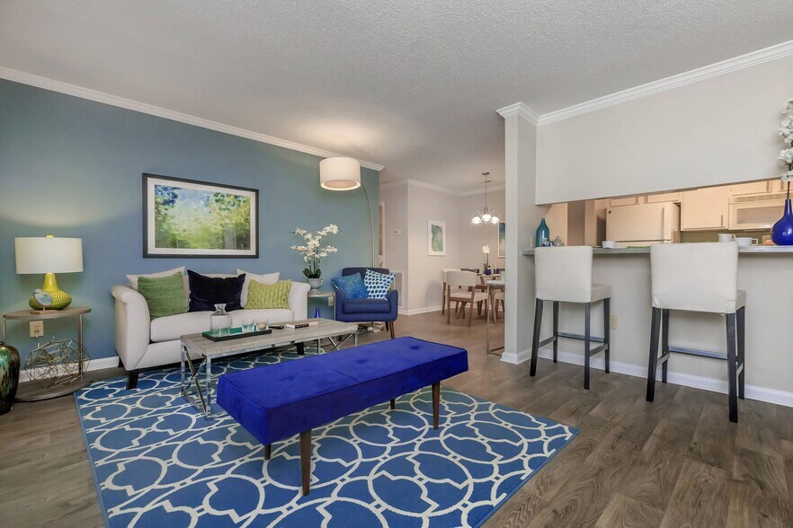 Breakfast Bar - Living Area - Gold Interior - Ashley Oaks Apartments