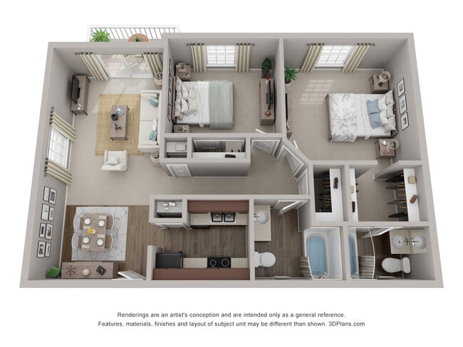 2 Bedroom 2 Bath Floor Plan - Rosala West