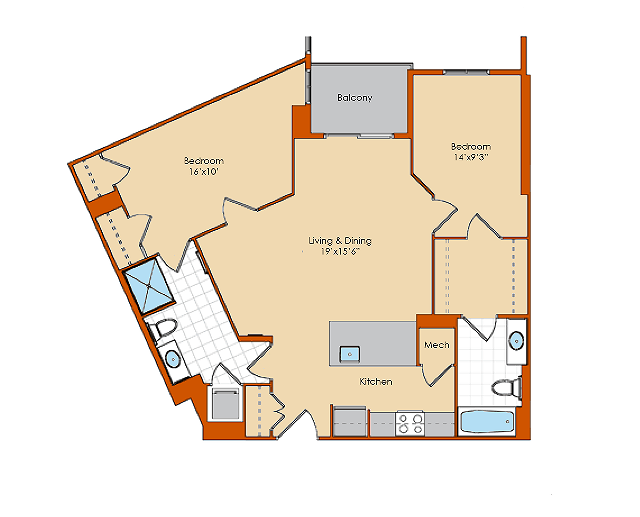 2 Bdrm Floor Plan 2 | Apartments For Rent Washington DC | Park Triangle Apartments Lofts and Flats - Park Triangle