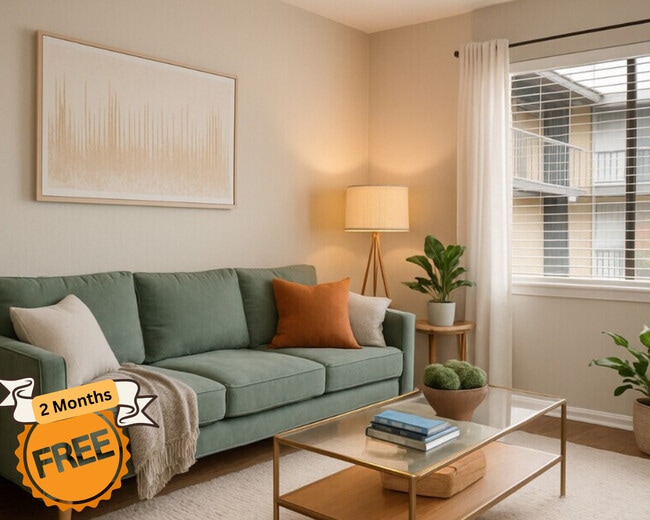 evRIA Terraces Grand Prairie Apartments – Stylish Living Room with Natural Light | 2 Months Free! - evRia Terraces
