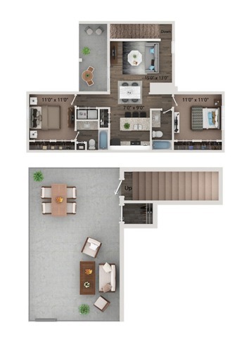 Two bedroom - two bathroom townhome with full size washer and dryer connections. Ground floor homes offer wood plank style flooring all through out. Second floor homes offer carpet in the bedroom's and closets. - Preserve at Preston