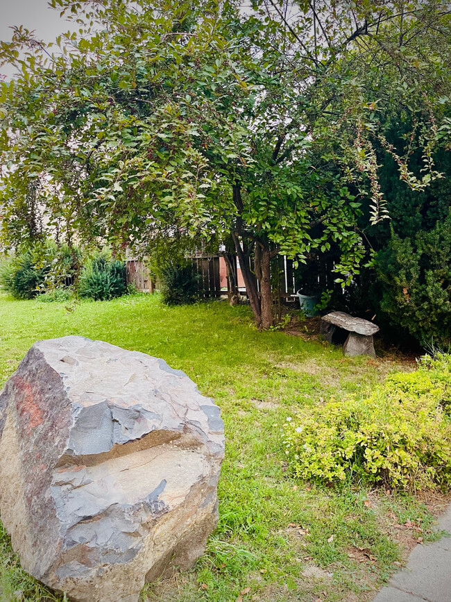 Front yard bench and crabapple tree - 290 NW Clay Ct