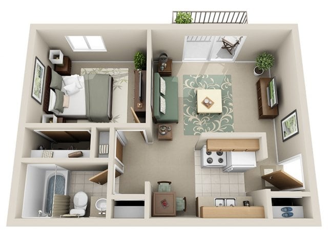 1 Bedroom 1 Bath Standard - Euclid Apartments