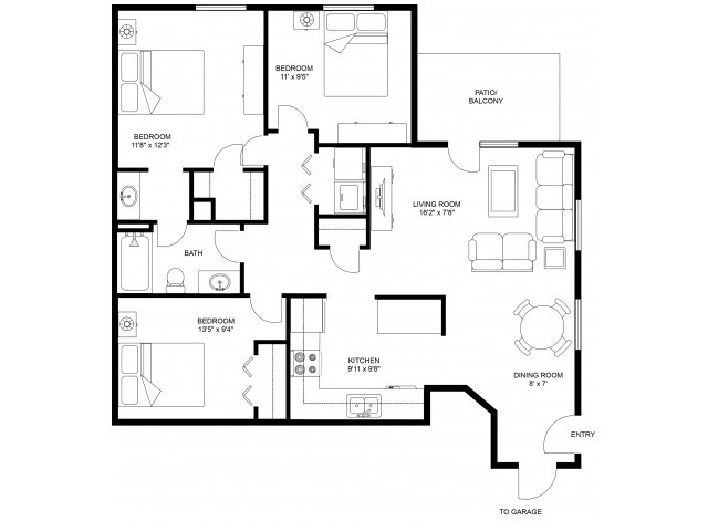 Three Bedroom One Bathroom - Burntwoods Apartments