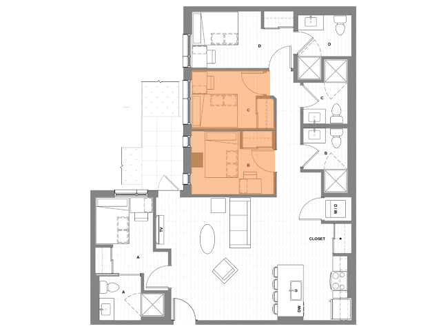 4x4 A Courtyard Standard - HERE Seattle Student Apartments