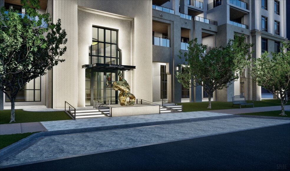 Front Entrance with Sculpture by Acclaimed Sculptor Lynda Benglis - Regency Parc