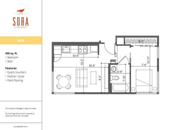 Unit 604 - 450 SQFT - Sora Apartments
