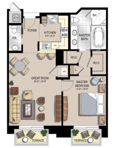 1BR/1.5BA - Two City Plaza