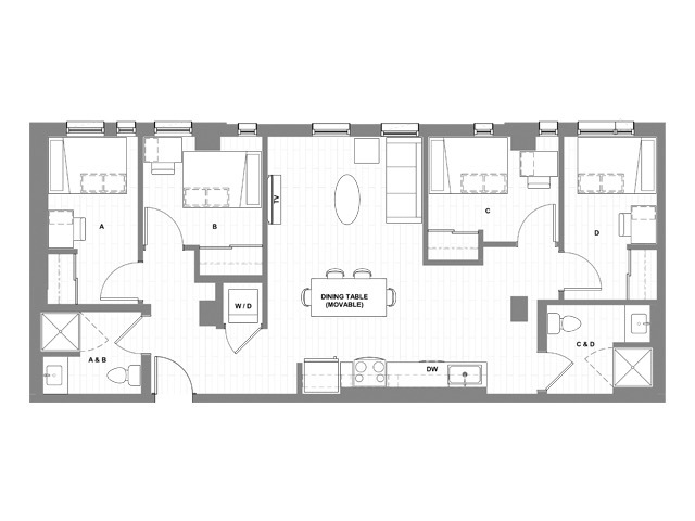 4x2 D Suite - HERE Seattle Student Apartments