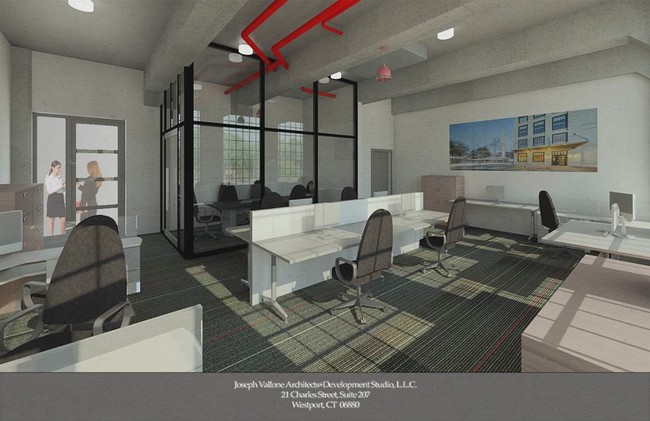 Architect's rendering of furnished office. - Loom City Lofts Office Space