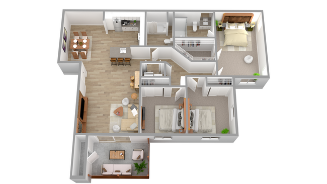 3D Furnished Three-Bedroom Floor Plan - Sonoma Ranch