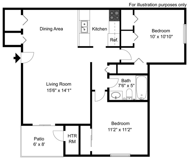 Two Bedroom One Bath Model: 2 - Capitol Commons Apartments and Townhomes