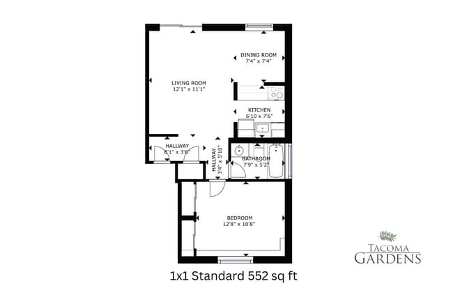 1x1 Standard l 552 sq ft l Tacoma Gardens - Tacoma Gardens Apartments