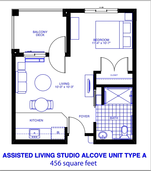 Assisted Living Studio Alcove Unit Type A - Patriots Landing Independent/Assisted Living