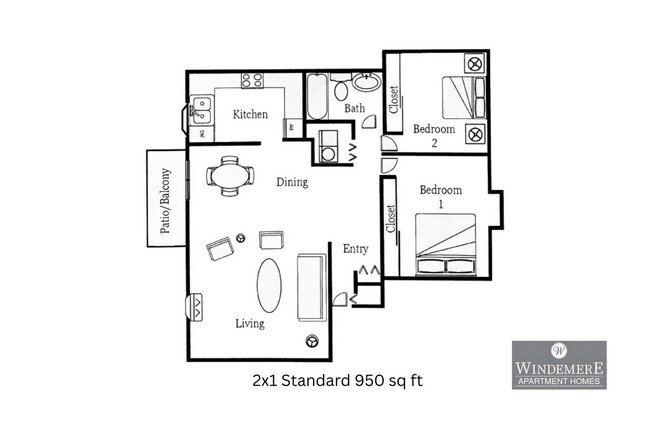 2x1 Standard l 950 sq ft l Windemere - Windemere Apartments