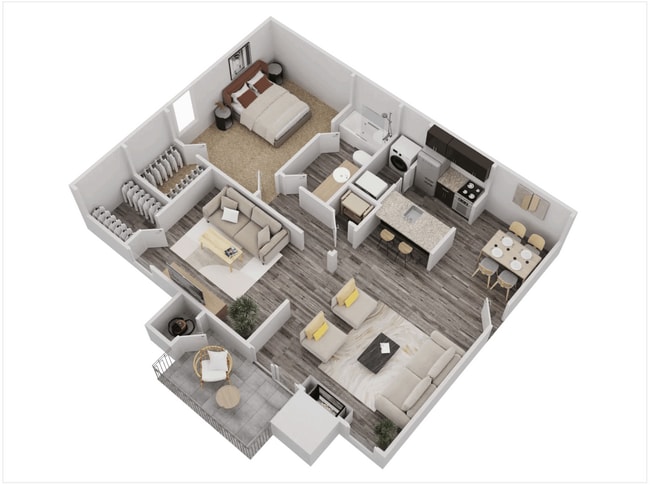 Floor Plan 3D - C1 - 2Bed, 1Bath SqFt 826.png - Oak Glen