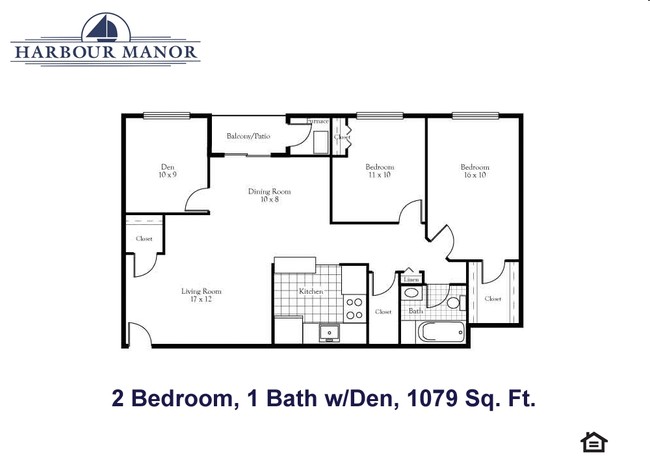 Two Bedroom, One Bath with Den - Harbour Manor