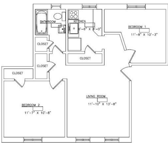 2BR/1BA - College Arms