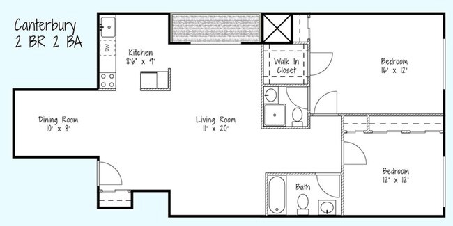 2 Bedroom / 1 Bath / 810 Sq.Ft. - Canterbury House