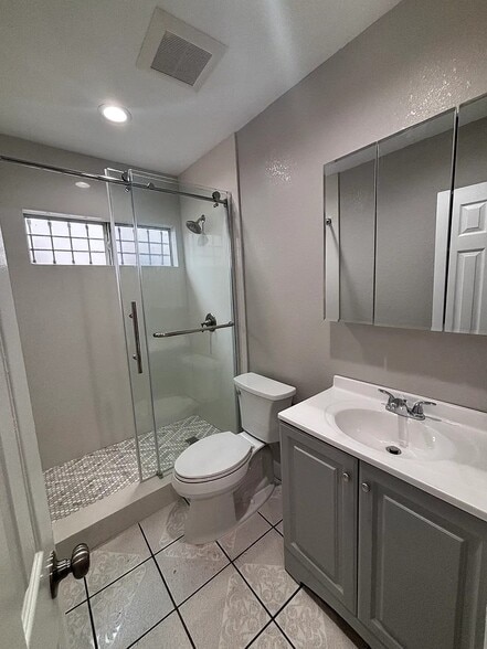 Completely remodeled bathroom with tiled shower and glass doors - 131 E 82nd Pl