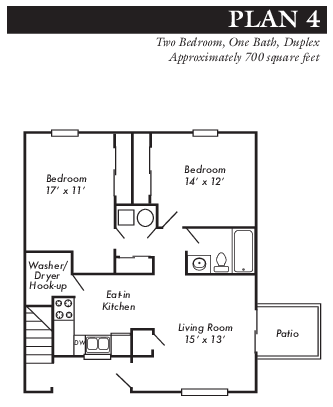 Plan 4 - 2 bed, 1 bath duplex upstairs - Stonecrest Townhomes