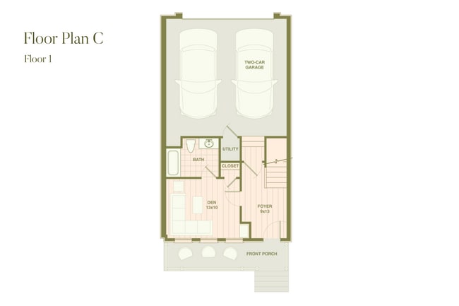 Explore Floor Plan C's efficient layout with a generous two-car garage. - Fenland Townhomes