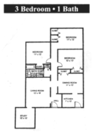 3BR/1BA - College Hall Apartments