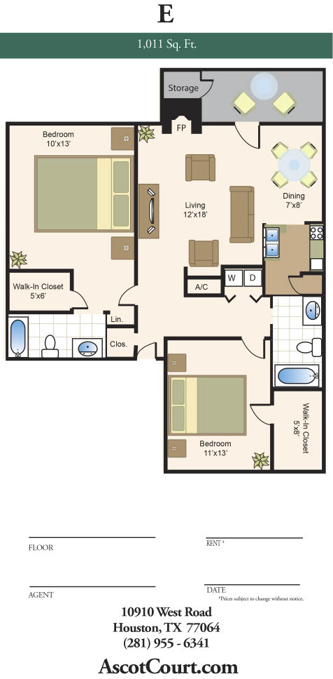 E Floor Plan (2 bed, 2 bath) - Ascot Court