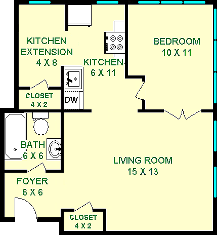 Woodwell One Bedroom Floorplan - Cloisters