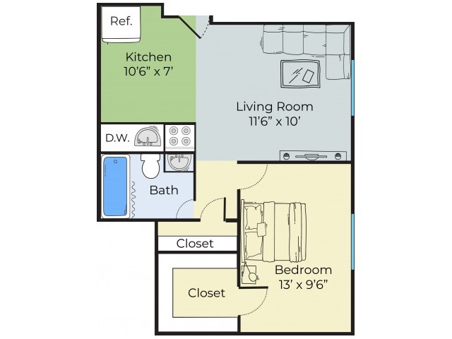 One Bedroom Floorplan - HADLEY PARK APARTMENTS