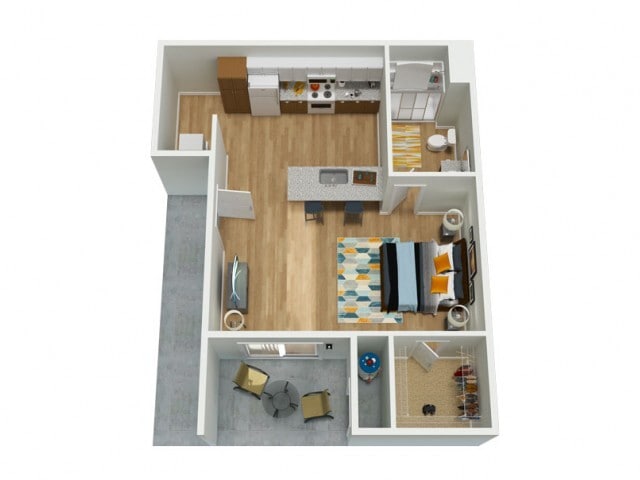 Studio with washer and dryer, granite counter tops, and modern finishes. - Showboat Park Apartments