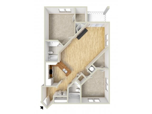 Jackson - two bedroom floor plan - Waterloo Place Apartments