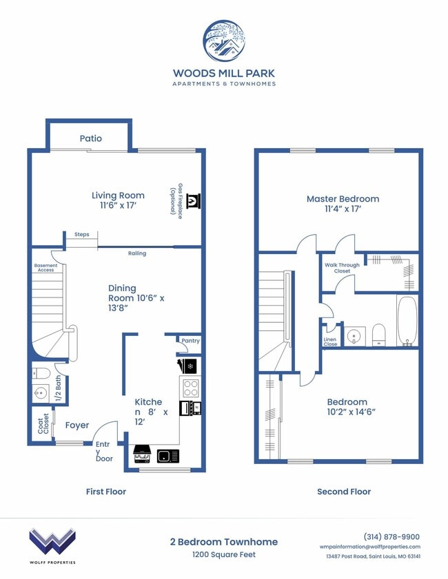 Two Bedroom Townhouse with Fireplace - Partial Floor Plan - Woods Mill Park Apartments & Townhomes
