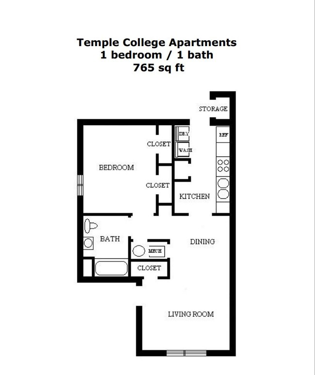 1BD/1BA - Temple College Apartments