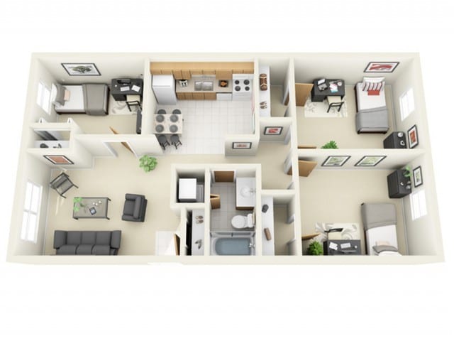 3 Bed 1 Ba Floor Plan A - 116 Cherry