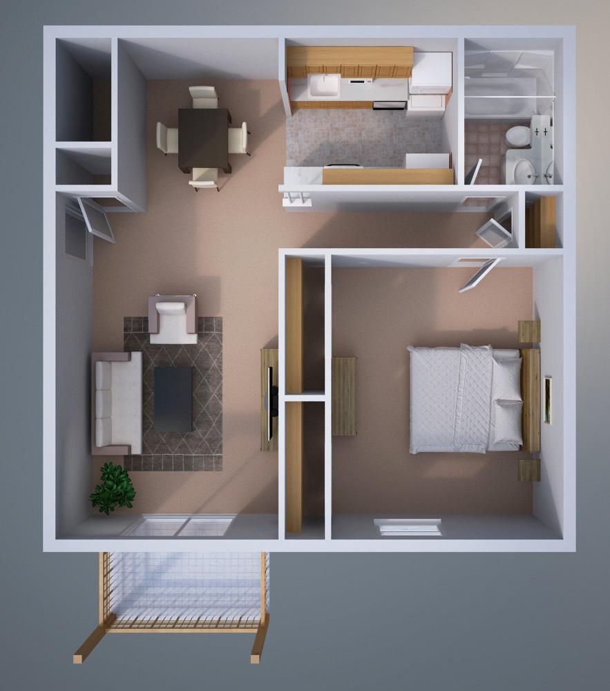 One Bedroom Floor Plan - East Mountain Apartments