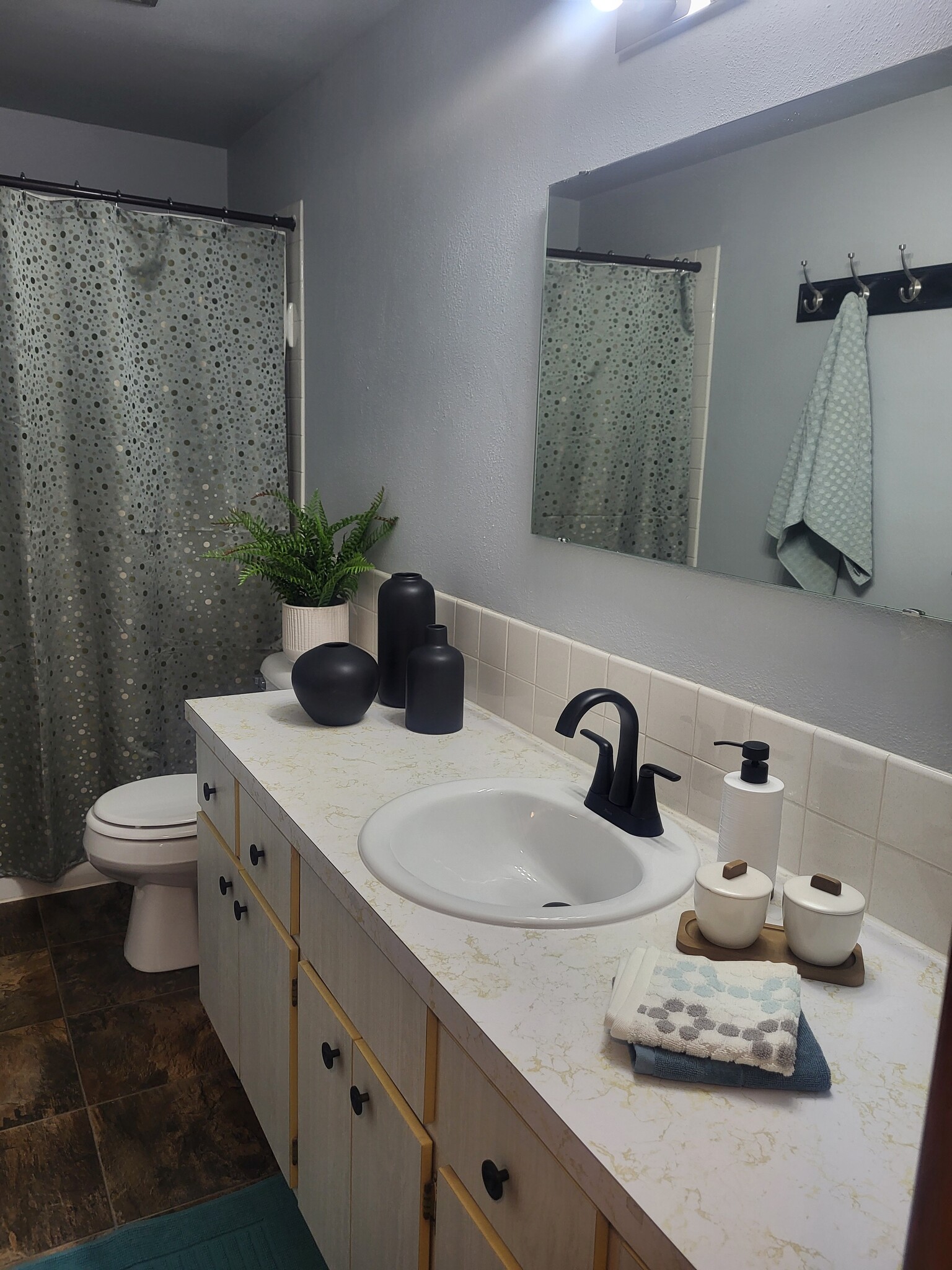 Spacious bathroom with new sink, faucet, towel bars, and TP holder - 941 Buena Vista Dr
