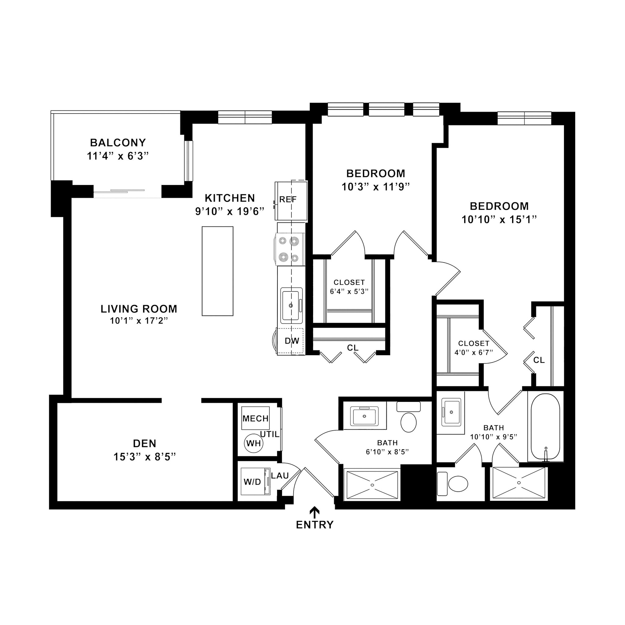 B10D Floor plan W Dimensions - Courthouse Square Apartments