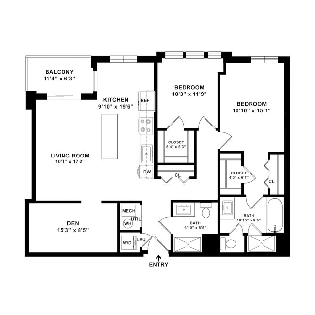 B10D Floor plan W Dimensions - Courthouse Square Apartments