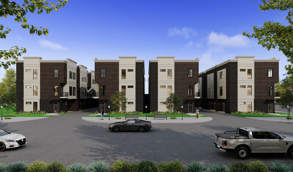 Architectural rendering showing main building entrance and layout. - 811 Samuels Ave