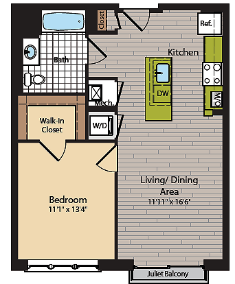 1 Bedroom Floor Plan | Washington DC Apartments | 360H Street 2 - 360H Street