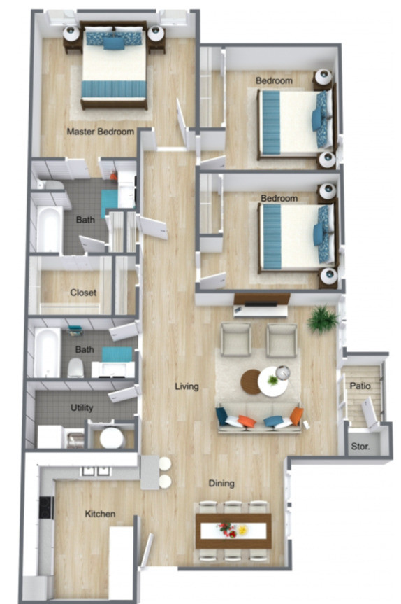 Belmont 3x2 - Saddlewood Apartments