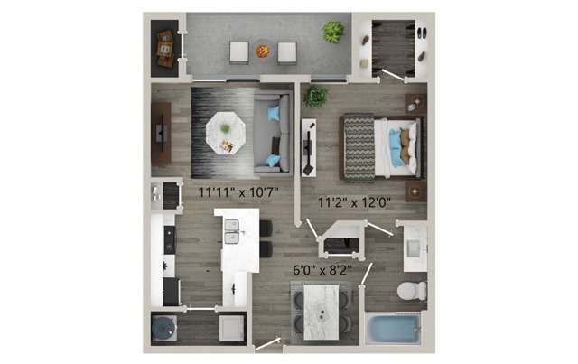 One Bedroom One Bath Floor Plan - Halston on Frankford